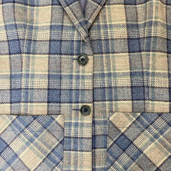 1970s Bobbie Brooks Plaid Blue and Cream Vintage Blazer. Petite/Juniors 10. - Picture 2 of 11